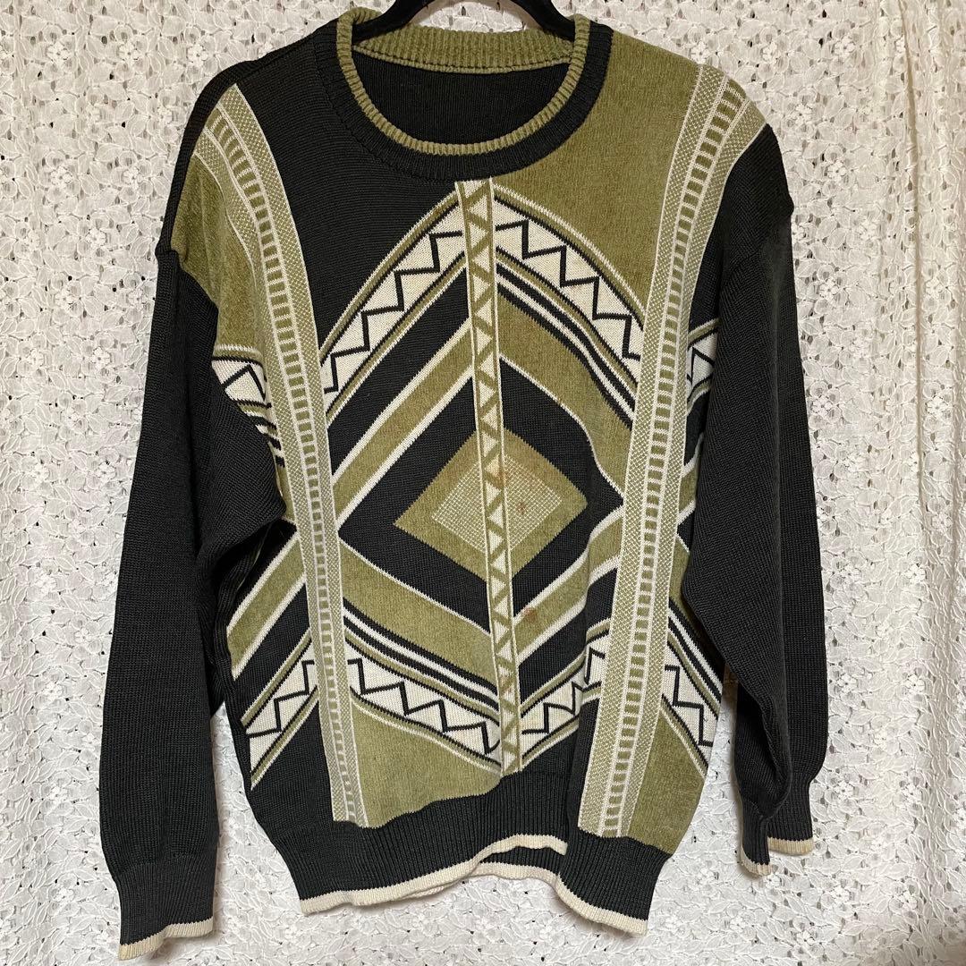 幾何学模様 長袖 ニットセーター ブラック メンズ M相当 - メルカリ