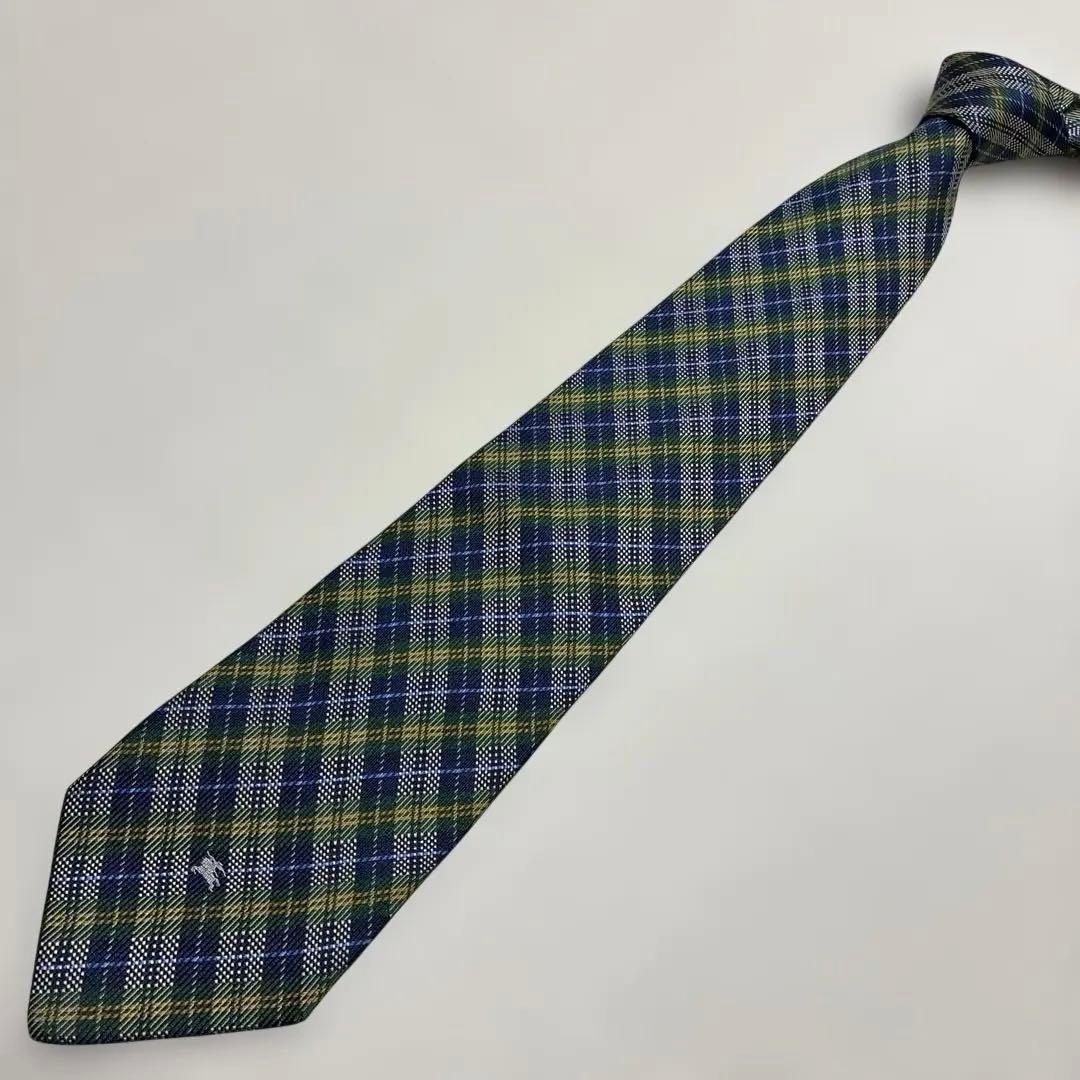 美品】バーバリー ネクタイ ノバチェック シルク100% ホースロゴ 紺 緑