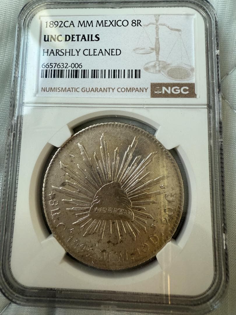 NGC UNC-D メキシコ 1892CA 8R 銀貨　未使用 1892-HO|FG Mexico 8 Reales NGC Chopmarked - CV Coins & Collectables