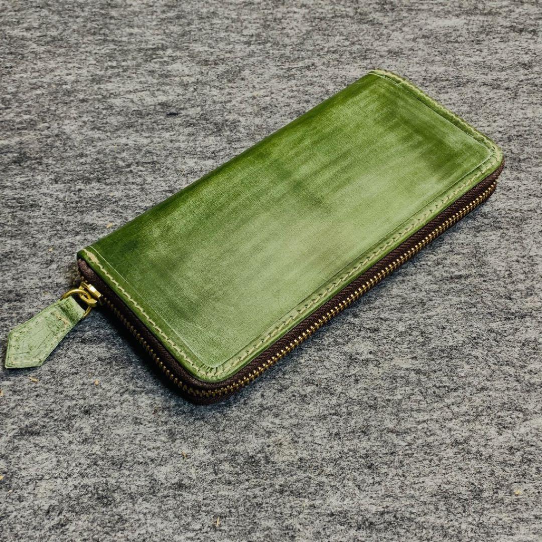 長財布 本革 ブライドルレザー ラウンドファスナー メンズ ヌメ革 手染め