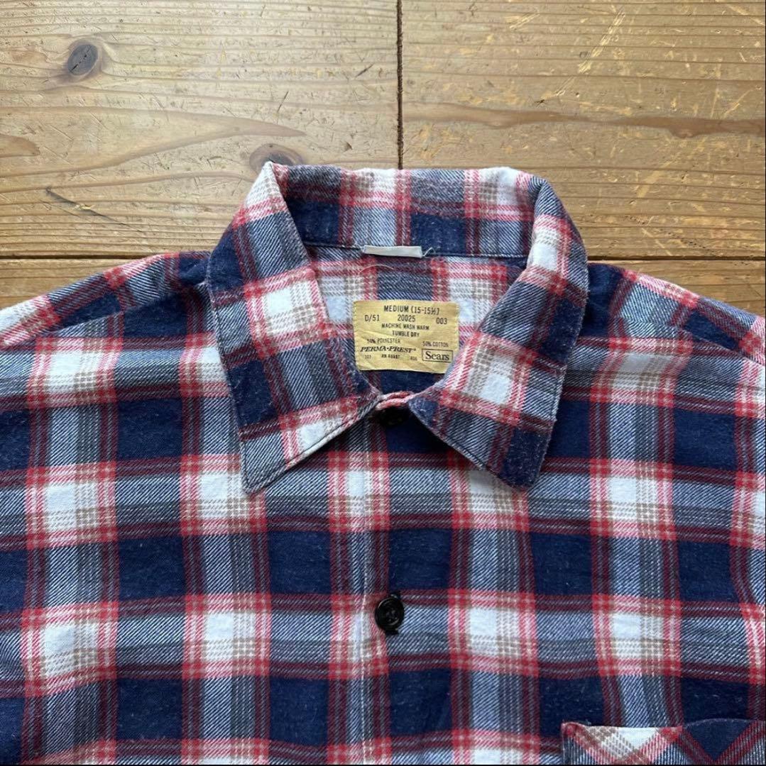 Sears 70s プリネル ビンテージ Mサイズ プリントネルシャツ - メルカリ