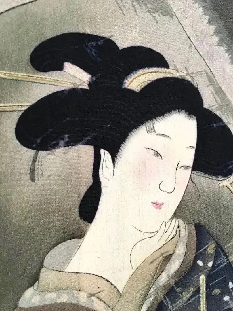 浮世絵美人画 男物長襦袢 江戸の風情 手描き時代物 Antique Ukiyoe 橋口五葉による浮世絵「Beauty in Long Undergarment - 長襦袢の女」
