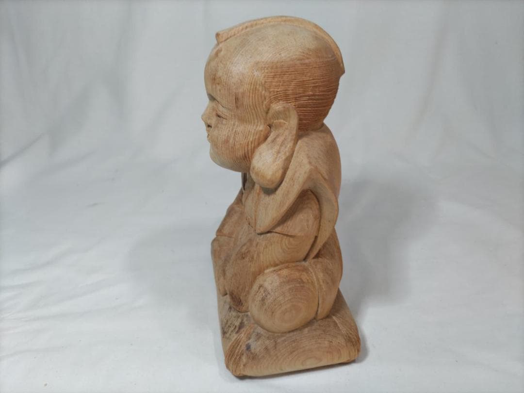 福助】商売繁盛、縁起物木彫り彫刻 高さ25cm（ 値下げです