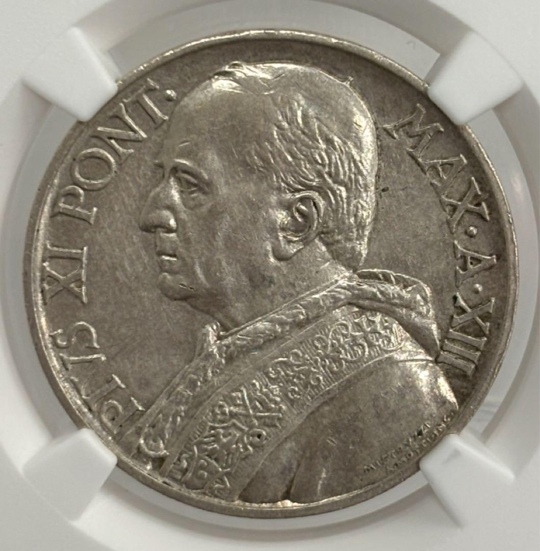 1934年 XIIIバチカン市国 10リラ銀貨 教皇ピウス11世 NGC認証