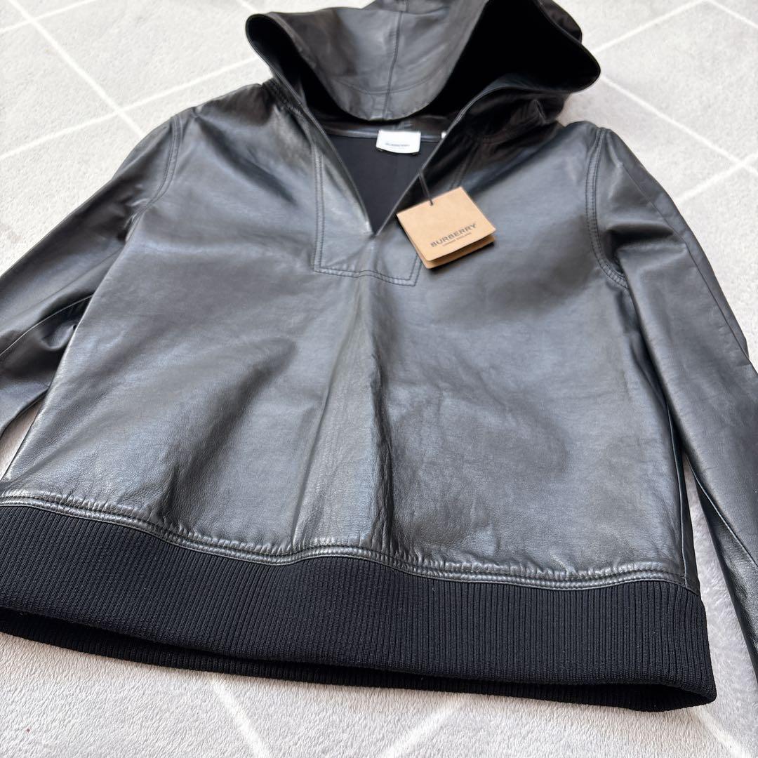 未使用】【現行】バーバリー ラムレザーパーカー プルオーバー 黒