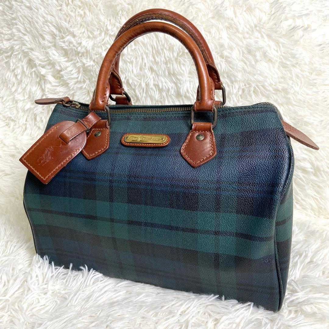 ラルフローレン ミニボストンバッグ ハンドバッグ PVC チェック 緑