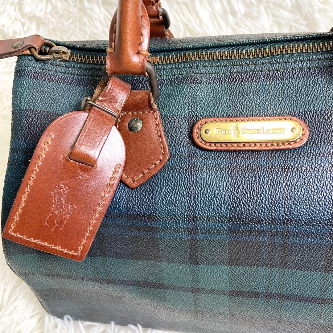 ラルフローレン ミニボストンバッグ ハンドバッグ PVC チェック 緑