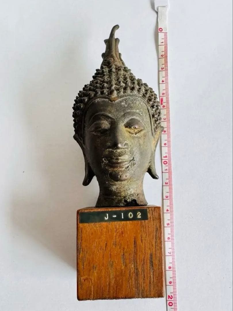 希少】タイ スコタイ 14世紀 ブロンズ像 タイ仏像 仏頭像 証明書付き