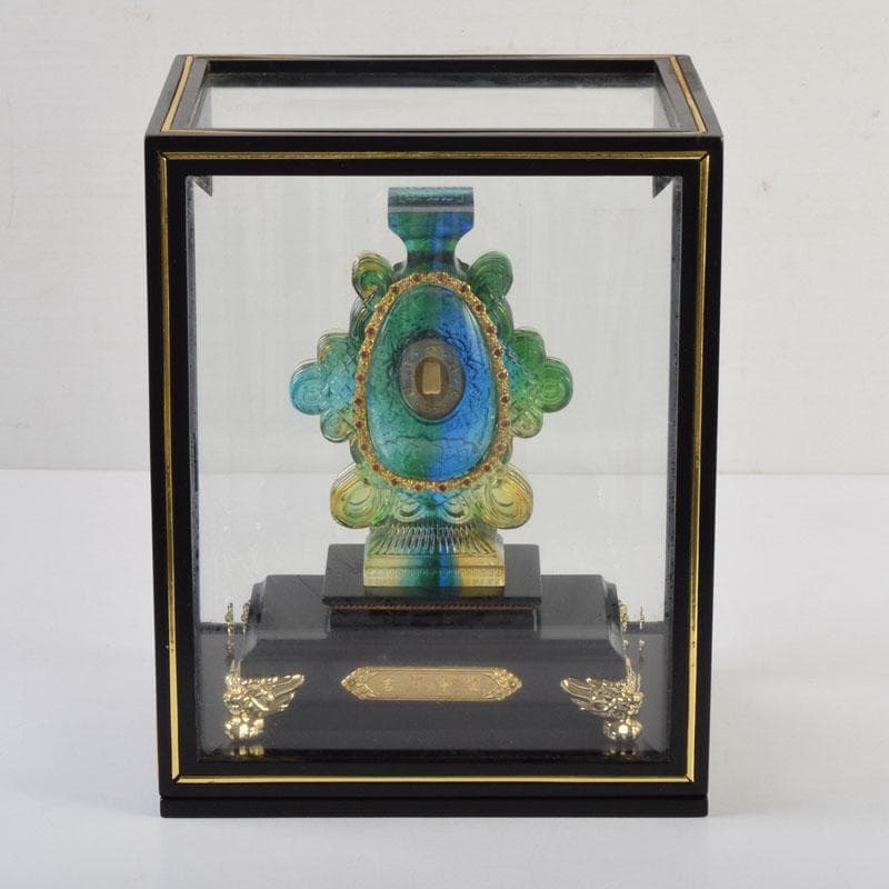 中国 硝子工芸 中華寶瓶 宝瓶 置物 保証書・ガラスケース付 N 9178A