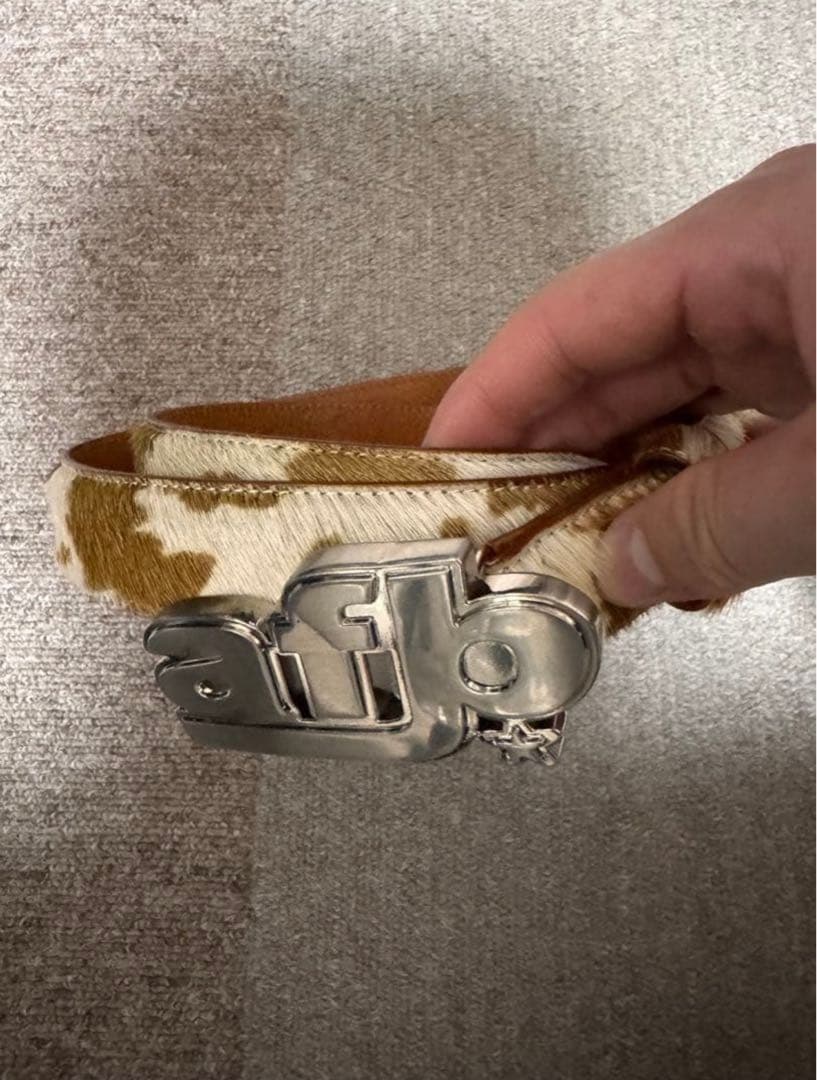 再販無し】afb logo buckle belt 80レオパード柄 ヒョウ柄 - 小物工場