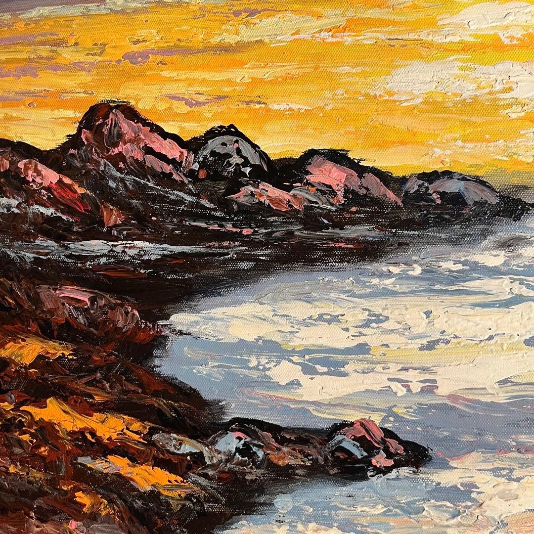 手書き油絵 sun rise 日の出 額付き インテリア 油彩画 S1153