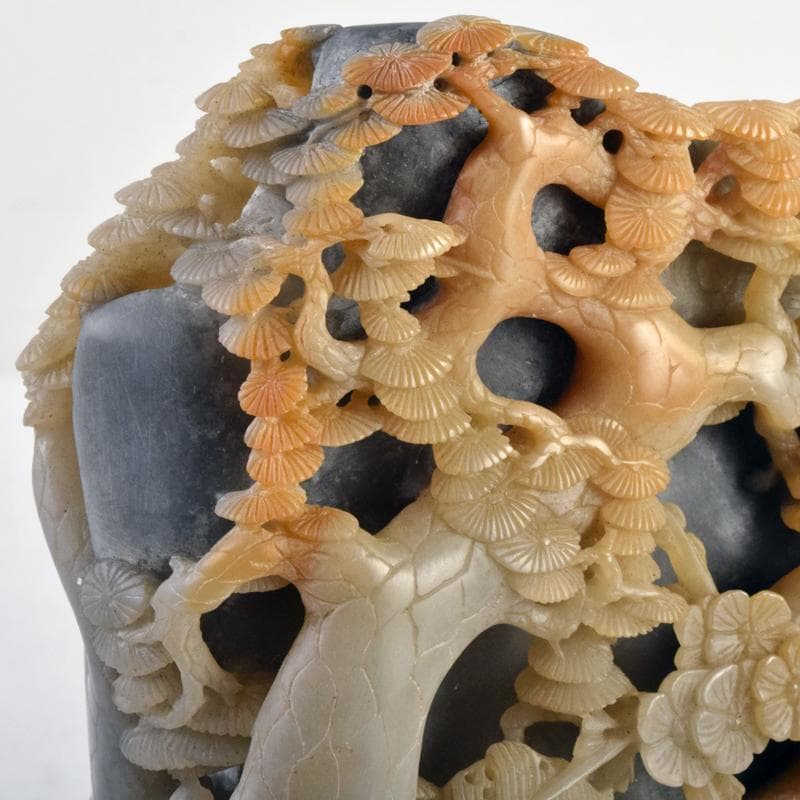 中国 玉石寿山石彫刻 鶴松刻 置物 唐木台付 V R9120 - メルカリ