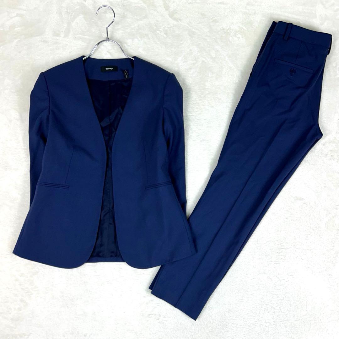 美品♡Theory ノーカラーパンツスーツセットアップtraceablewool theory（セオリー） Theory 23AW TRACEABLE WOOL ジャケット×パンツ
