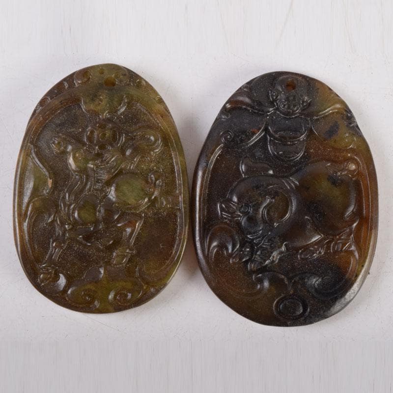 中国 玉石彫刻 観音像・動物など 根付 置物 10点 C 8447