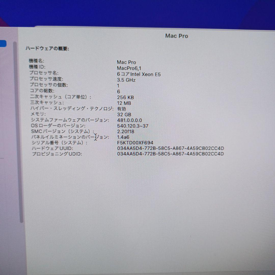 Macデスクトップ Mac Pro A1481Intel XEON E5/32GB/SSD 1TB