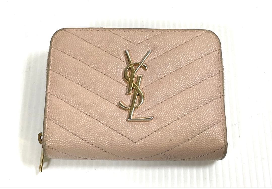 サンローラン　二つ折り財布　カサンドラ　キャビアスキン　ピンク 付属品完備】 サンローラン カサンドラ 二つ折り財布 キャビアスキン