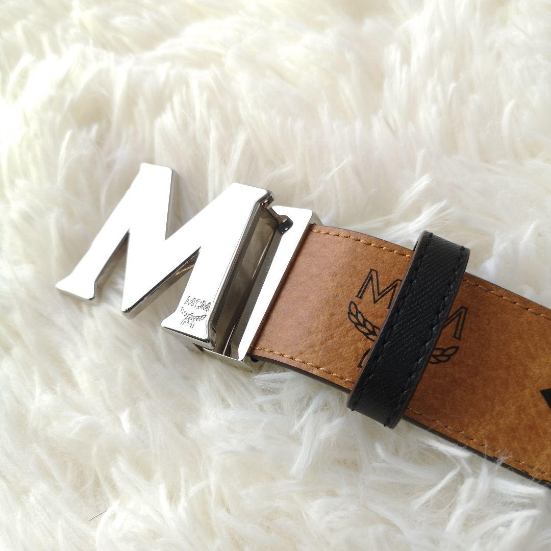 美品 MCM ヴィセトス ベルト ブラウン シルバー金具 MCM エムシーエム ヴィセトス柄 メンズ リバーシブルベルト レザー