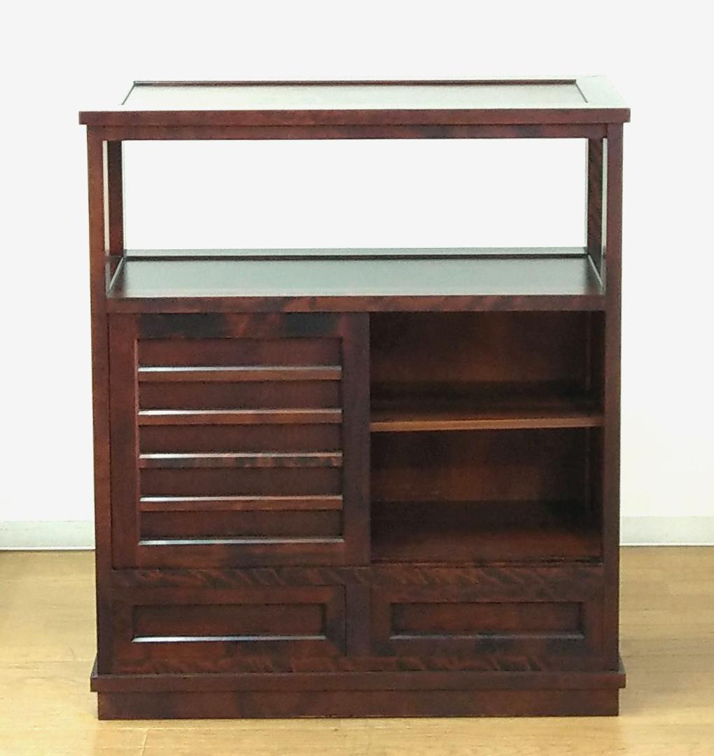 外装程度良 木製 樺材 無垢 北海道民芸家具 飾り棚 茶棚 食器棚 サイド