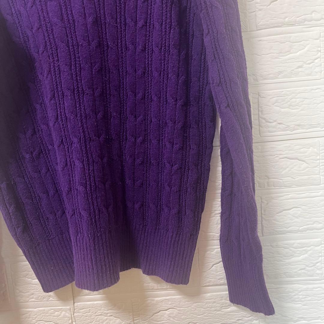 パープル Vネックニット [M] ケーブルニット 紫 セーター パープル