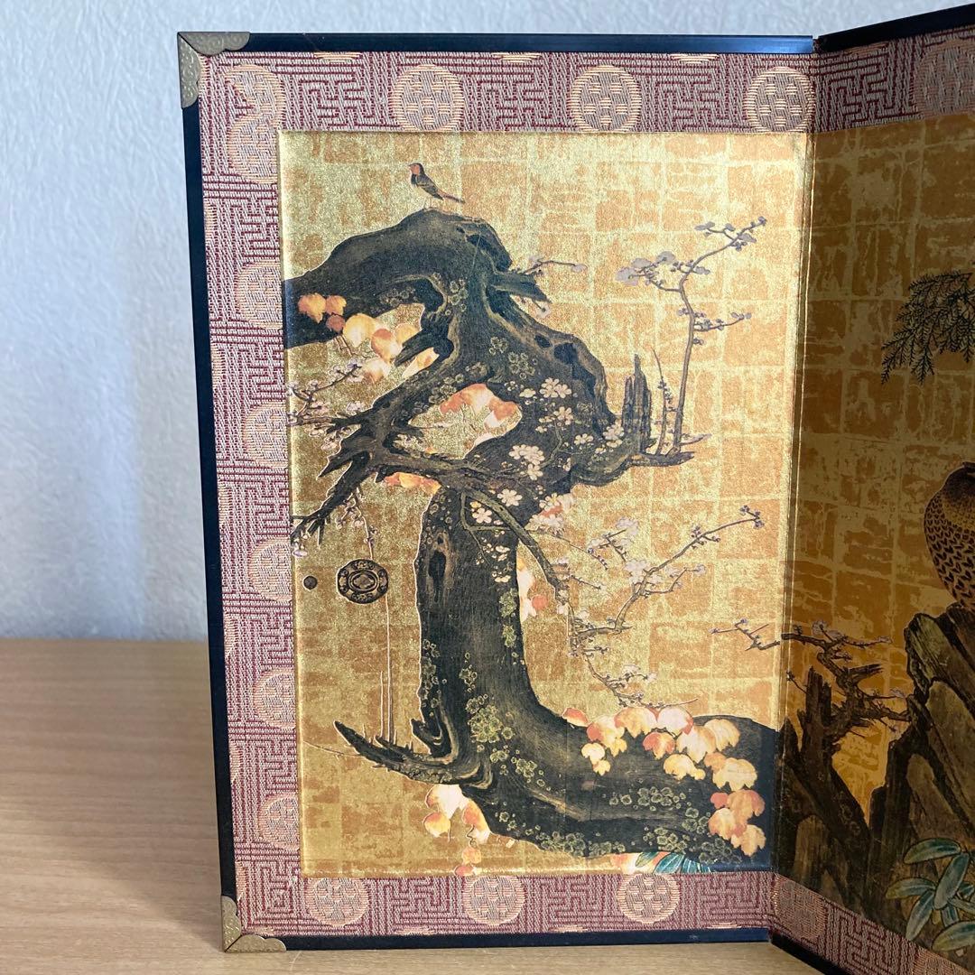 福井朝日堂 名画屏風 狩野山雪 梅に山鳥図 ミニチュア レプリカ