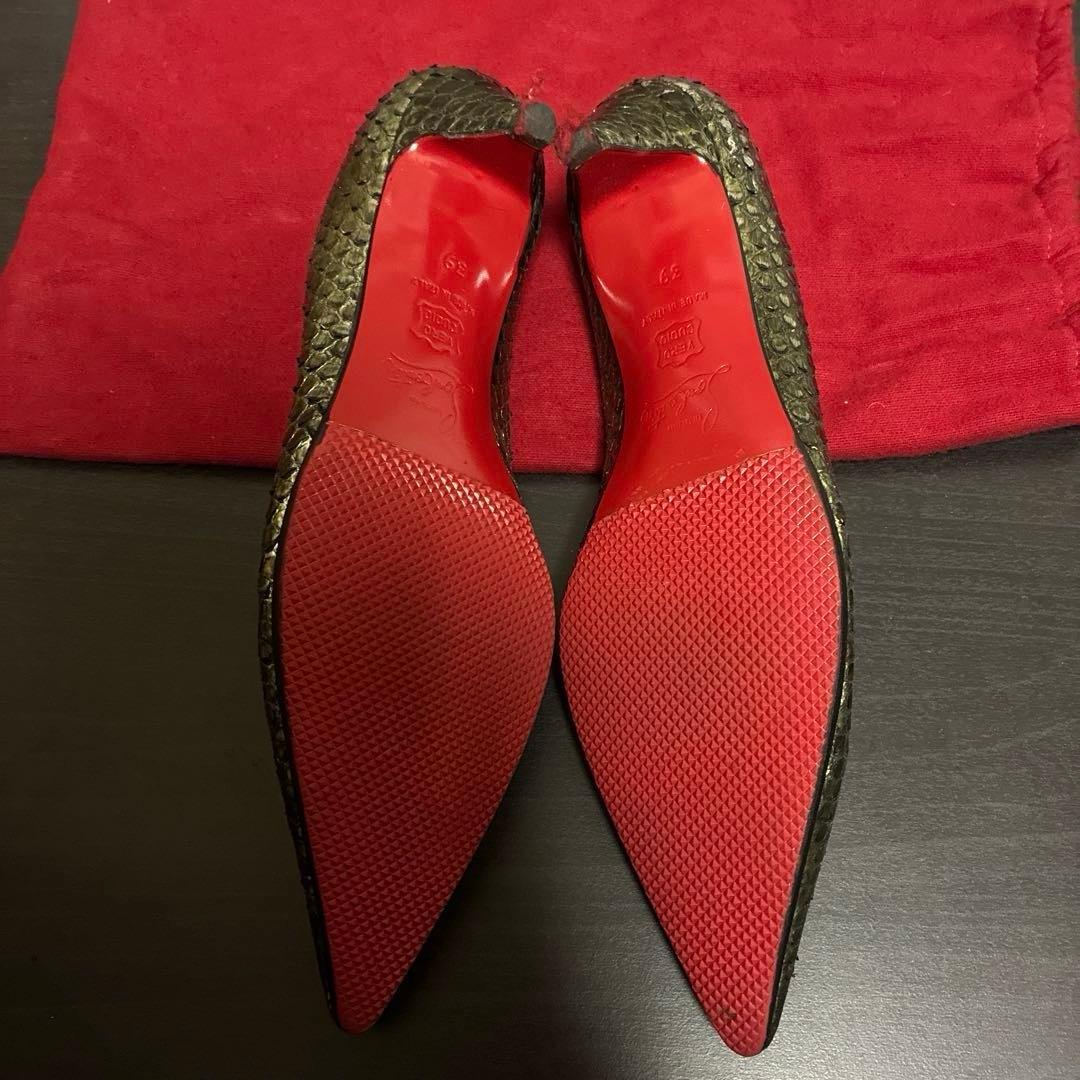 1016 クリスチャンルブタン パイソン型押し ポインテッドトゥパンプス