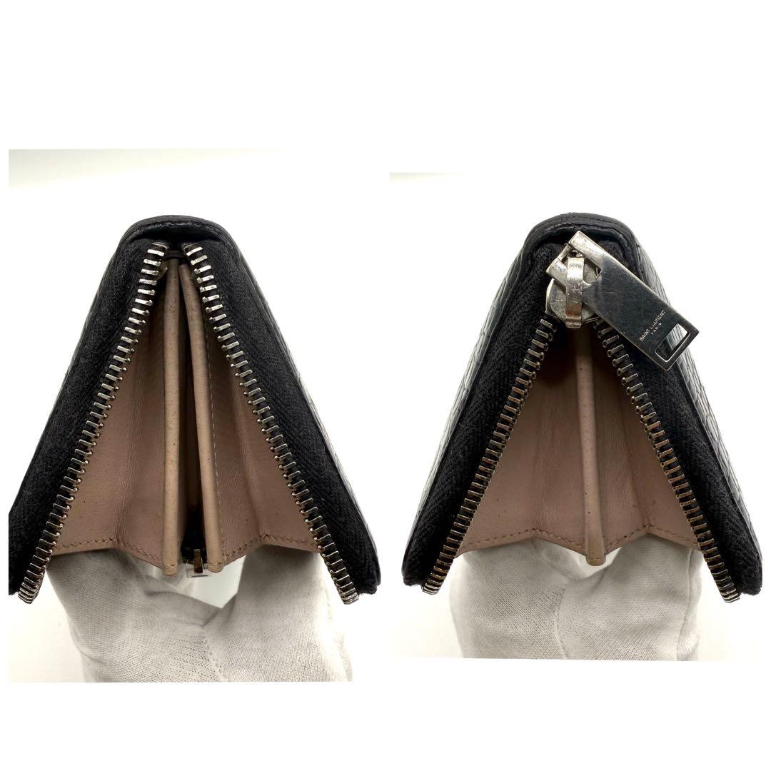 美品】イヴサンローラン ラウンドファスナー カサンドラ クロコ型押し