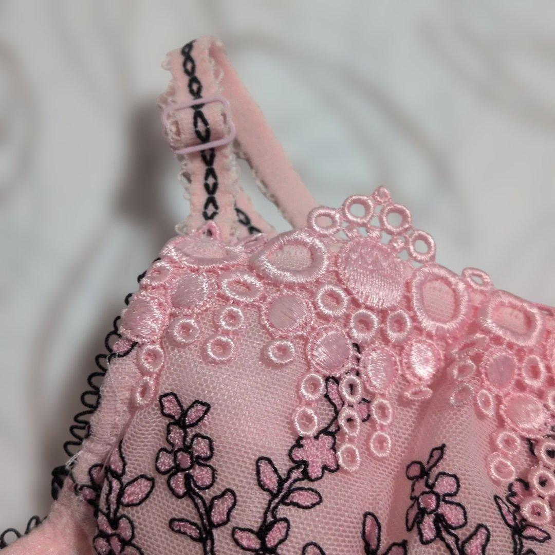 himico ピンク 花柄刺繍ブラ・ガーターベルトセットC80/M ※色移りあり