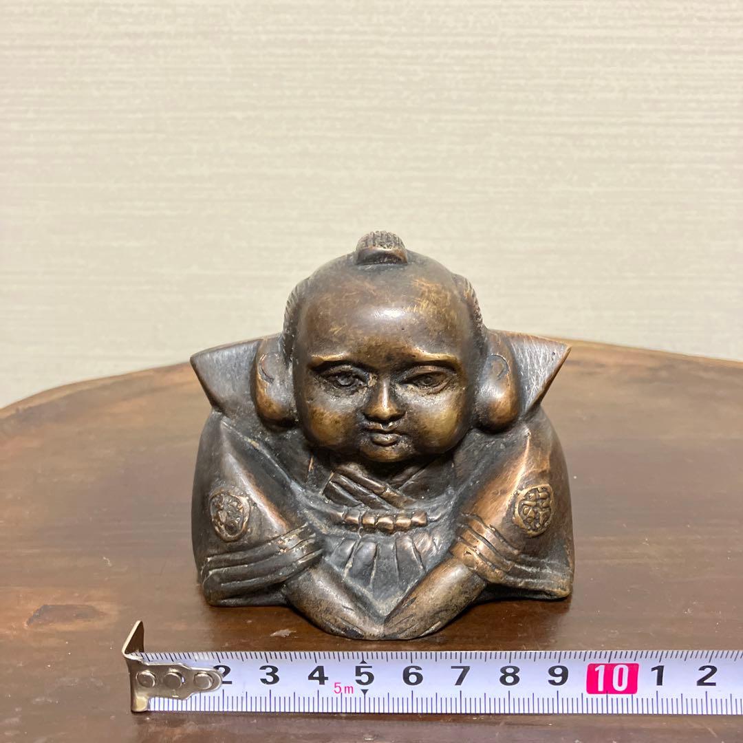 古い金属製の福助人形 古道具 骨董品 骨董 アンティーク 招き猫 福助