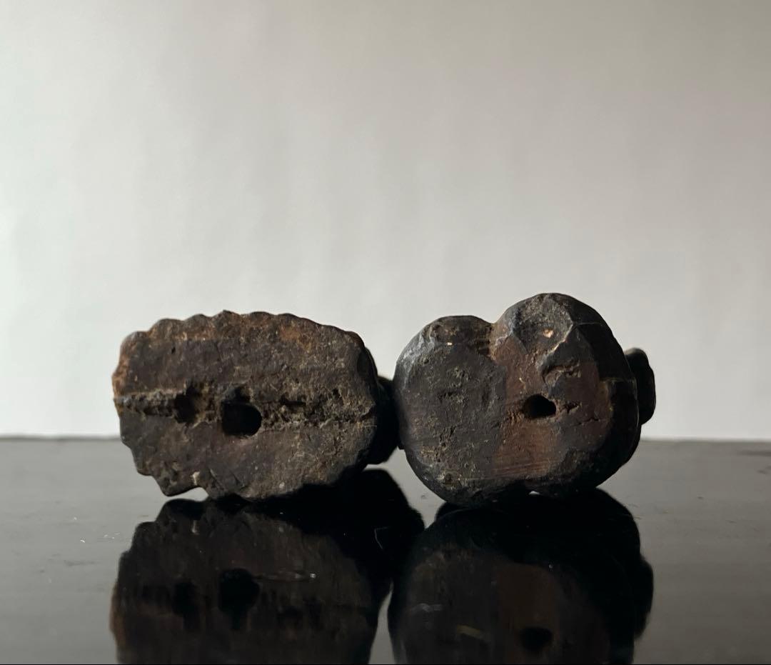 古い恵比寿と大黒天の豆土人形 約3.5㎝江戸時代後期〜明治初期頃】豆仏