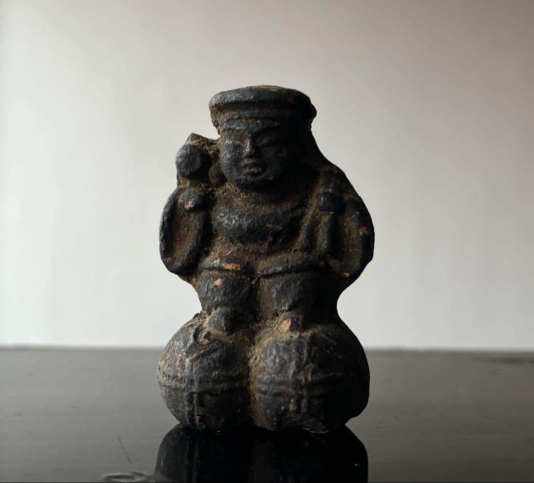 古い恵比寿と大黒天の豆土人形 約3.5㎝江戸時代後期〜明治初期頃】豆仏