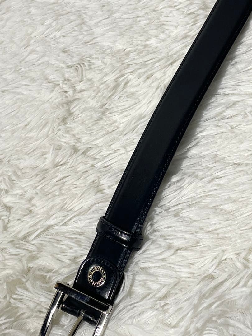 BVLGARI 本革 レザーベルト 黒 シルバーバックル イタリア製 メンズ