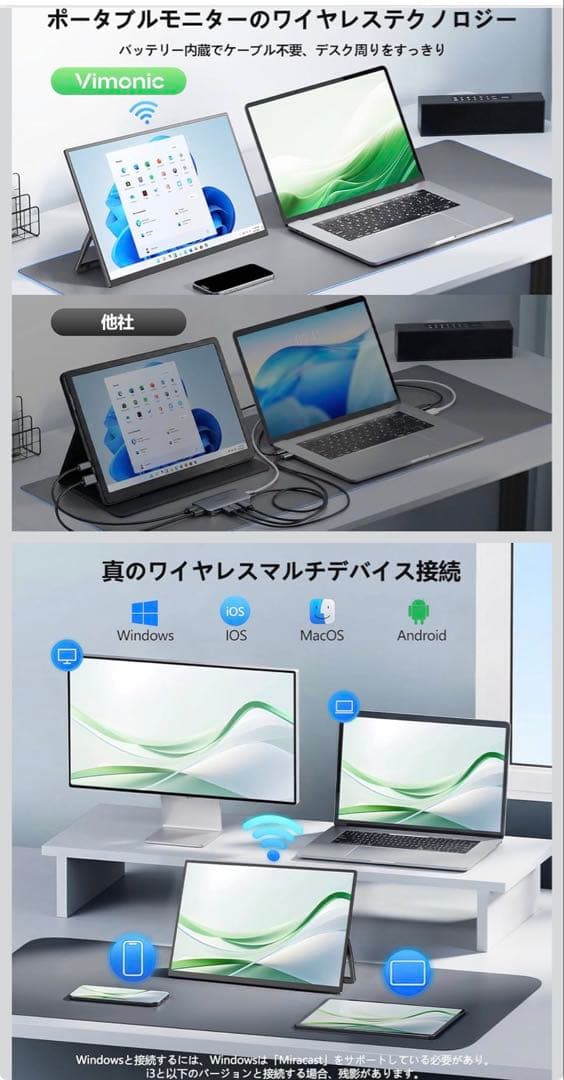 モバイルモニター ワイヤレス接続 15.6インチ モバイルディスプレイ