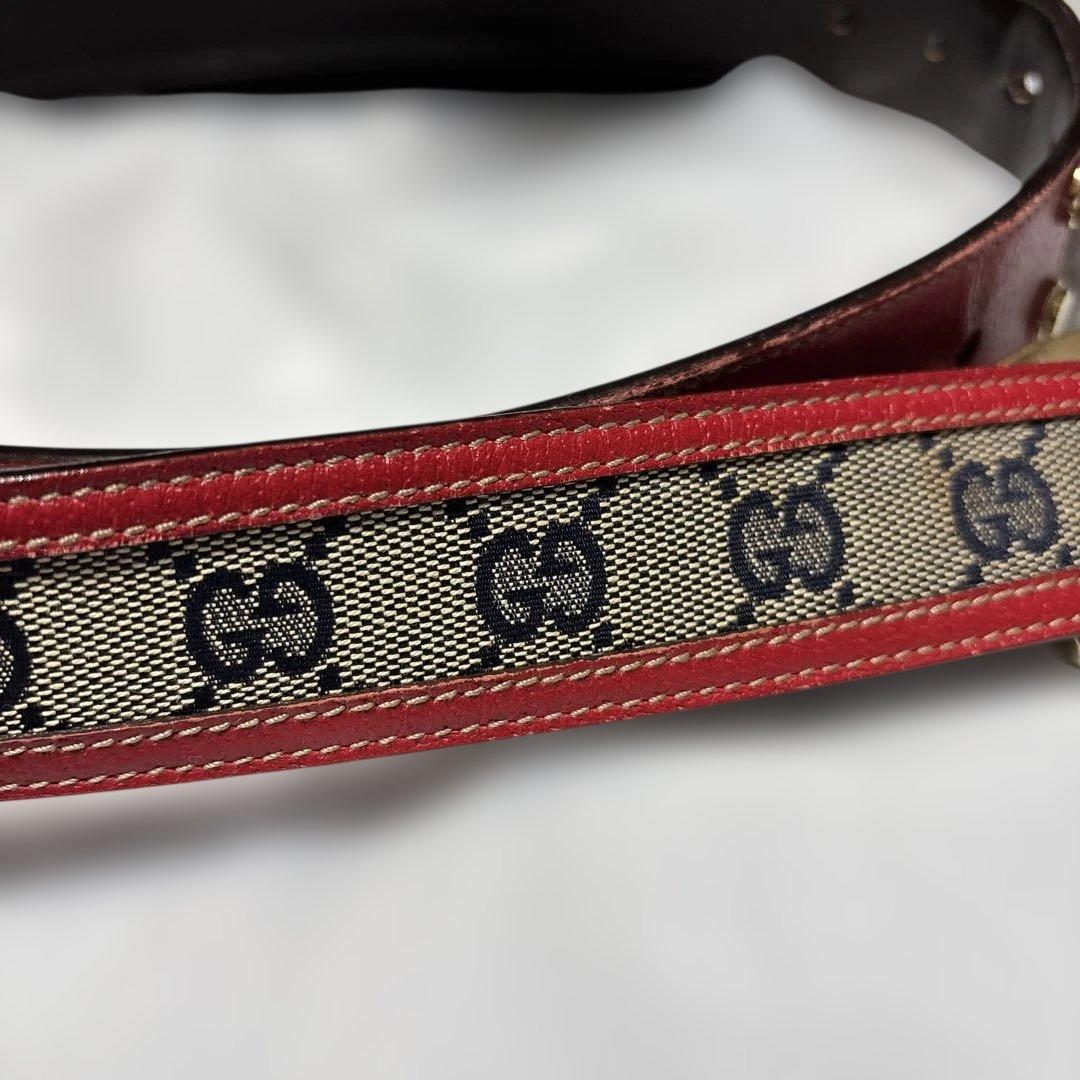 レアカラー]GUCCI ベルト レザー キャンバス ロゴ イタリア製 ゴールド