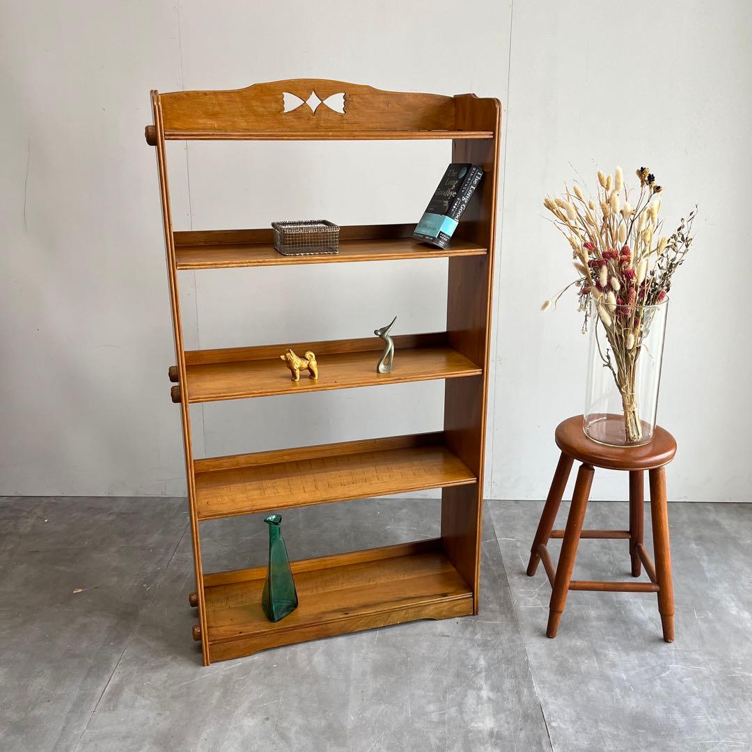ヴィンテージ 透かし彫り 木製 オープンラック 5段 本棚 シェルフ 昭和