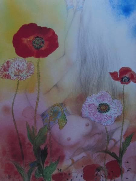 古沢 岩美、虞美人草、希少画集画、新品額装付