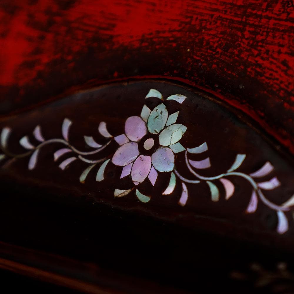 T 唐木 唐物四方盆 唐草螺鈿細工 茶道具 菓子鉢 菓子器 木製 共