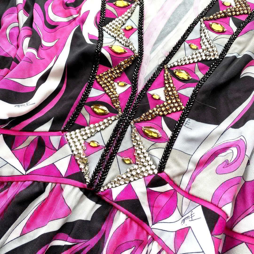 美品✨エミリオプッチ ワンピース ビジュー プッチ柄 ピンク Vネック