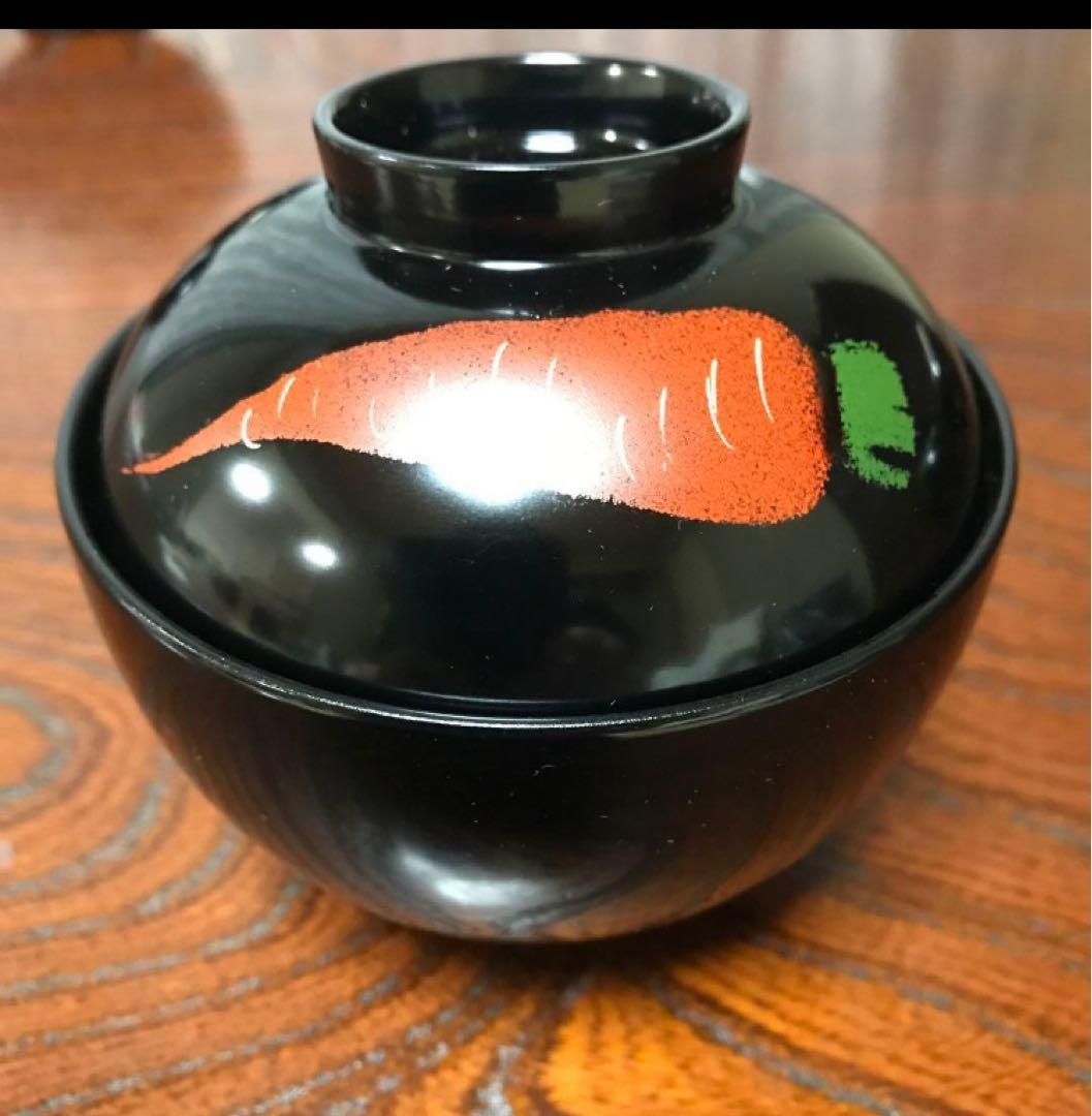 越前塗 野菜 うるし絵 蓋つき 汁椀 5個 絵変り