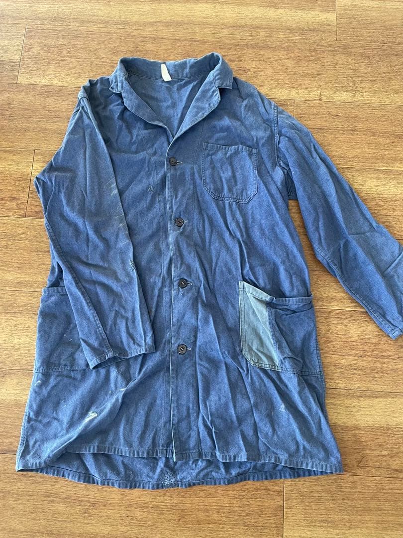 vintage】ユーロワーク ショップコート アトリエコート ブルー - メルカリ