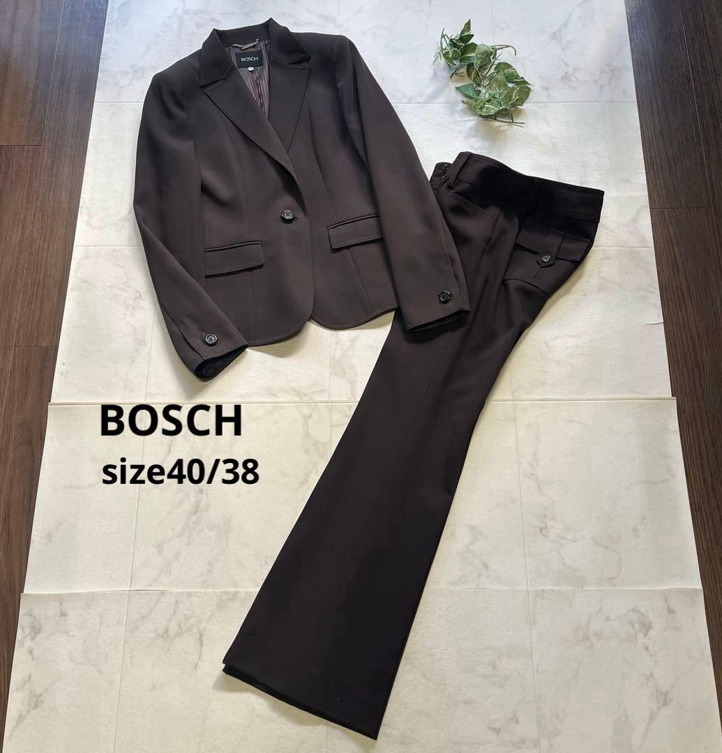 極美品　BOSCH パンツスーツ　テーラードジャケット　40/38 ブラウン 7days Life Styling セットアップ 「洗える」タテヨコストレッチ
