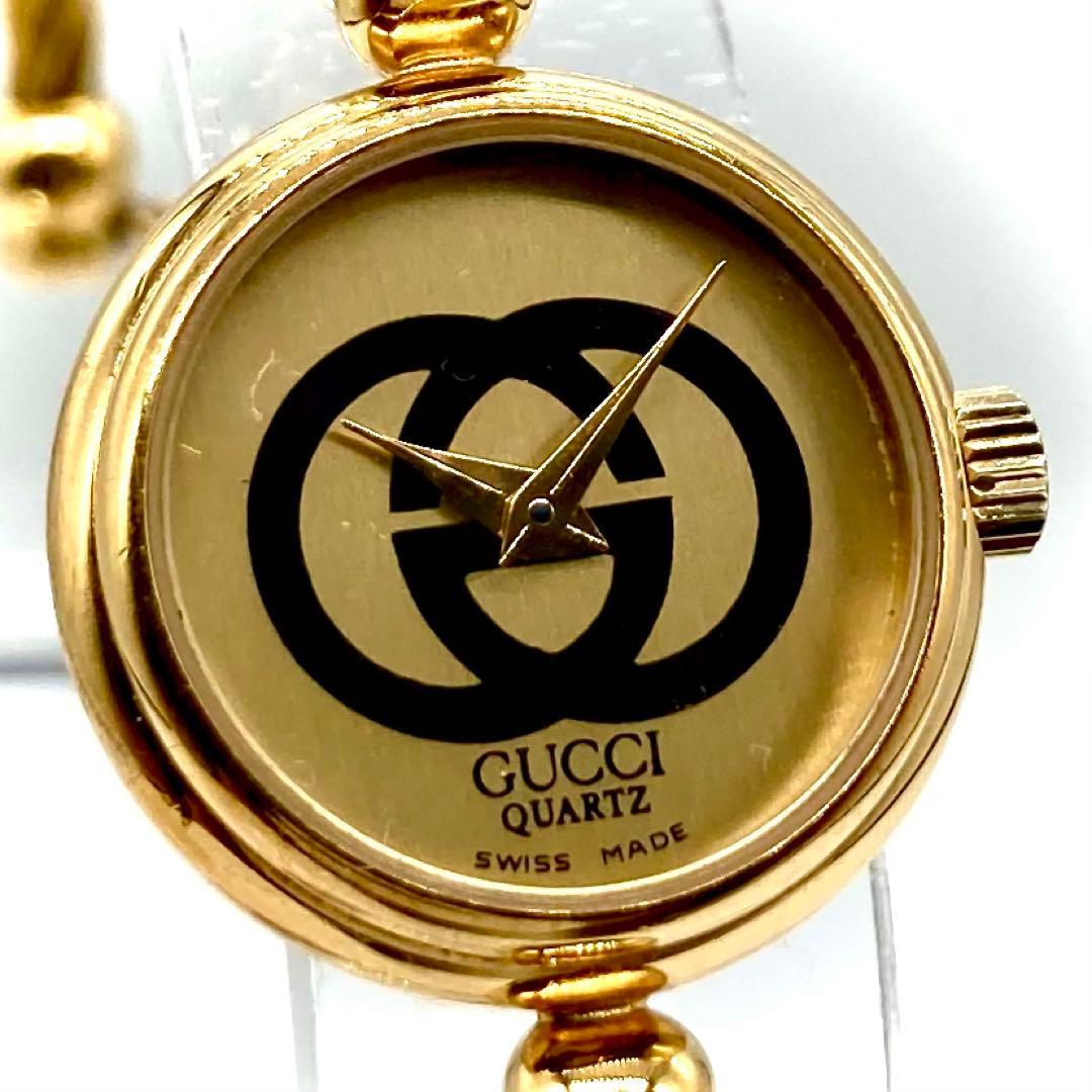 【稼動】 グッチ 腕時計 バングルウォッチ 2047.1L GG文字盤 ゴールド