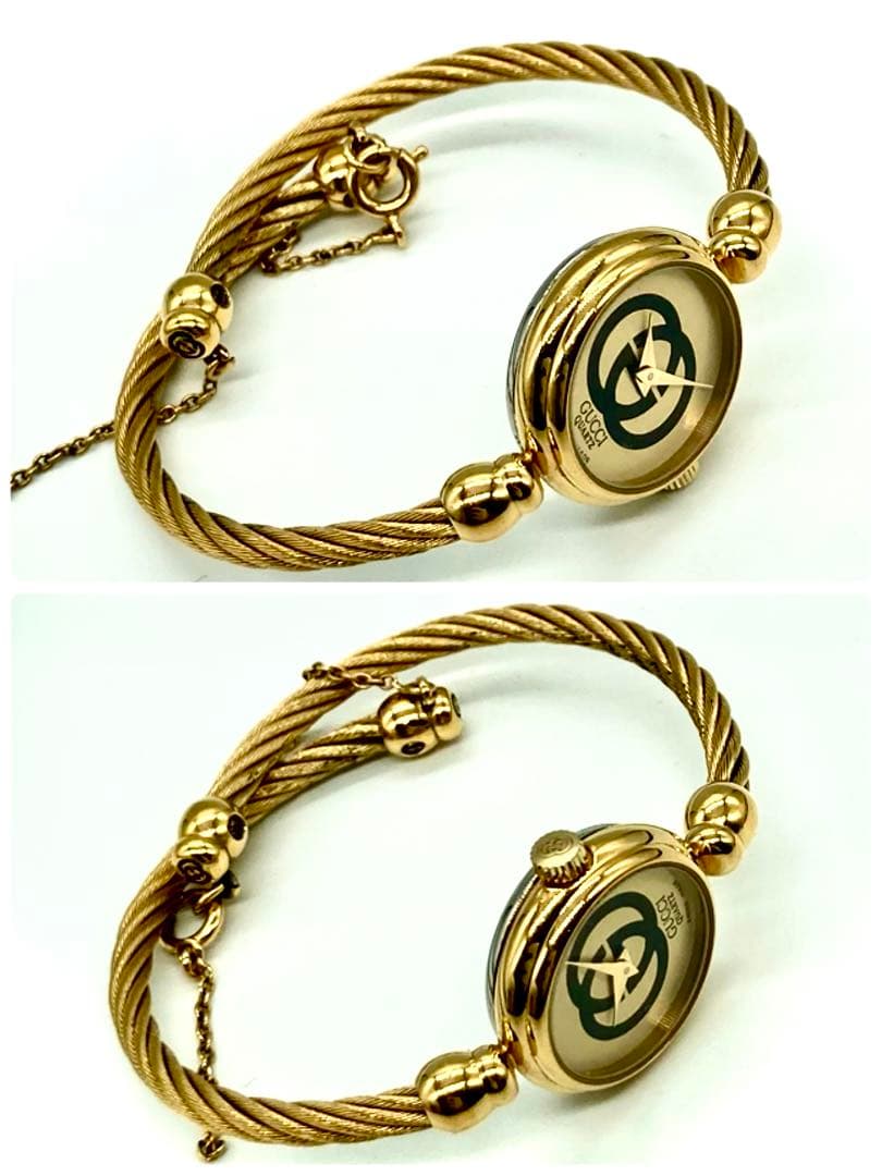 【稼動】 グッチ 腕時計 バングルウォッチ 2047.1L GG文字盤 ゴールド