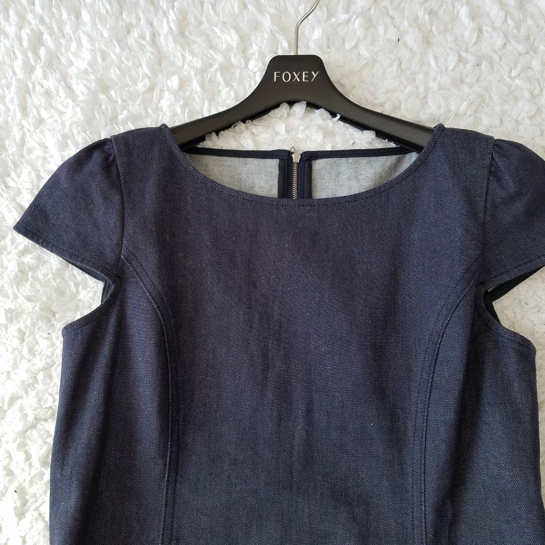 新品タグ付✨フォクシー 定価7万 デニムワンピース フレア 半袖 大きい