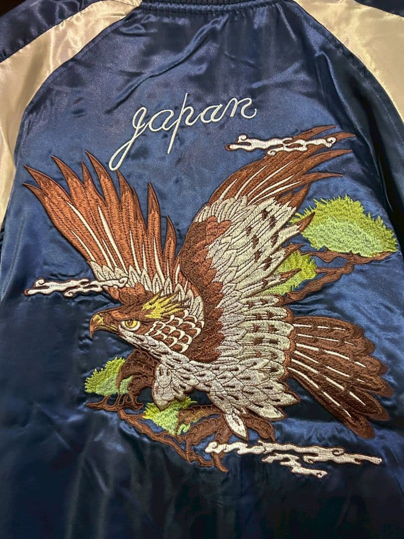 新品タグ付き】 イーグル刺繍 スカジャン ネイビー/シルバー LLサイズ