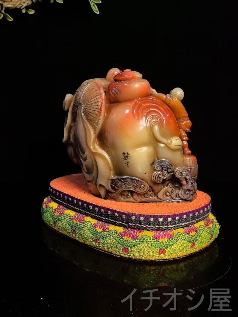 鴻運当頭・童子送宝】印章・寿山石の置物・钝丁作款｜文房具｜印材