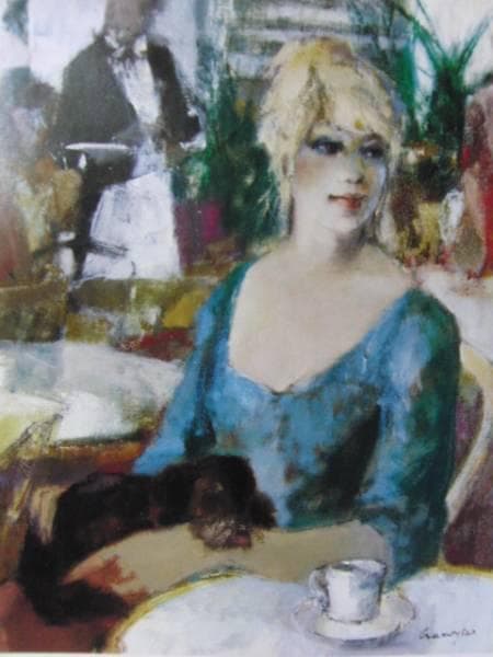 クラモアザン、小犬と少女、希少画集画、版上サイン入 新品額付