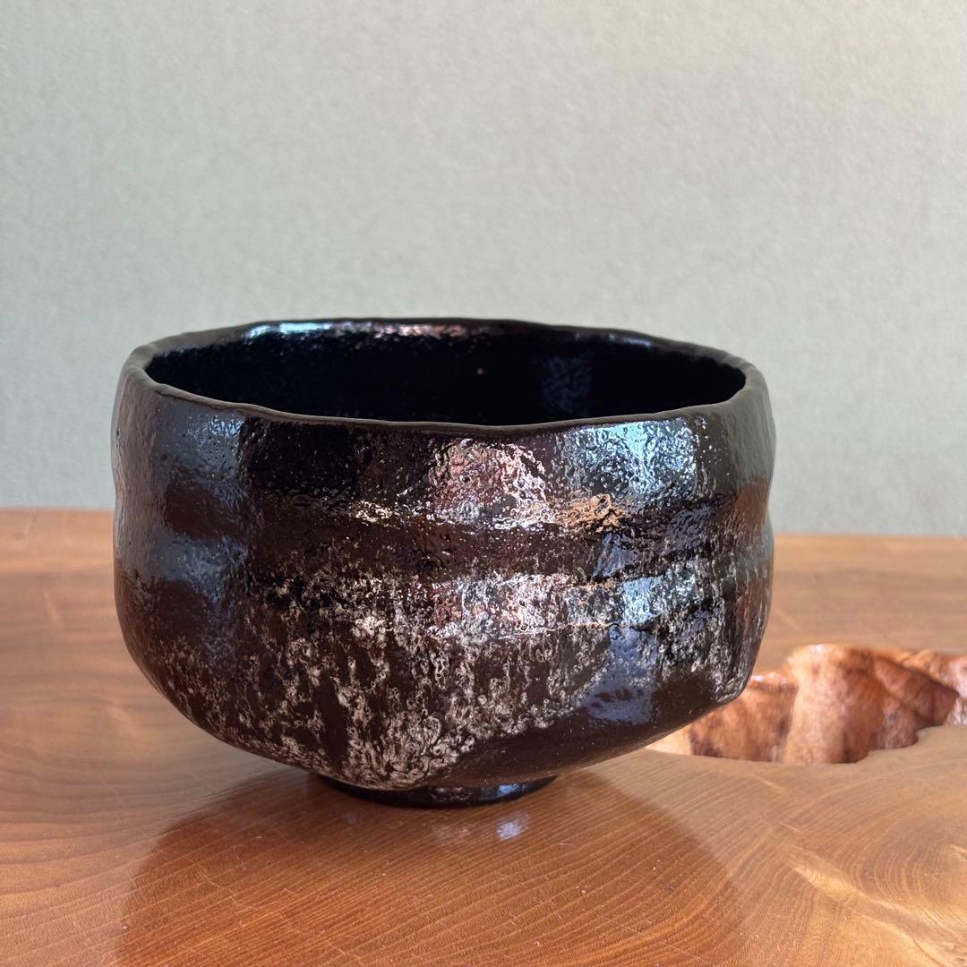 佐々木昭楽 黒茶碗 「のんこう写 荒磯」楽焼 抹茶碗 茶道具 共箱(216Bb
