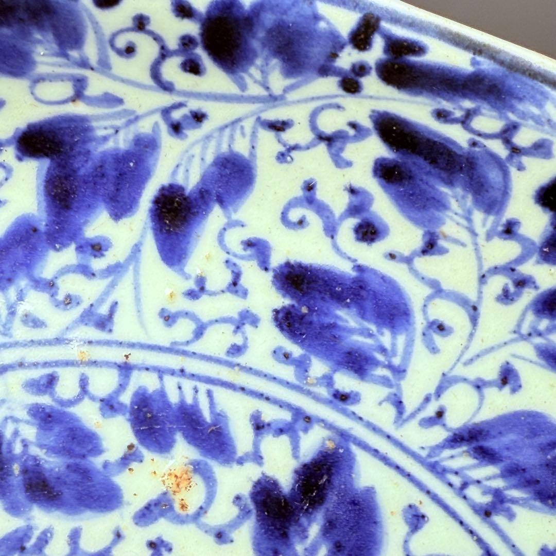 江戸後期 藍柿右衛門 「染付花草文様八寸皿」 渦福 博物館