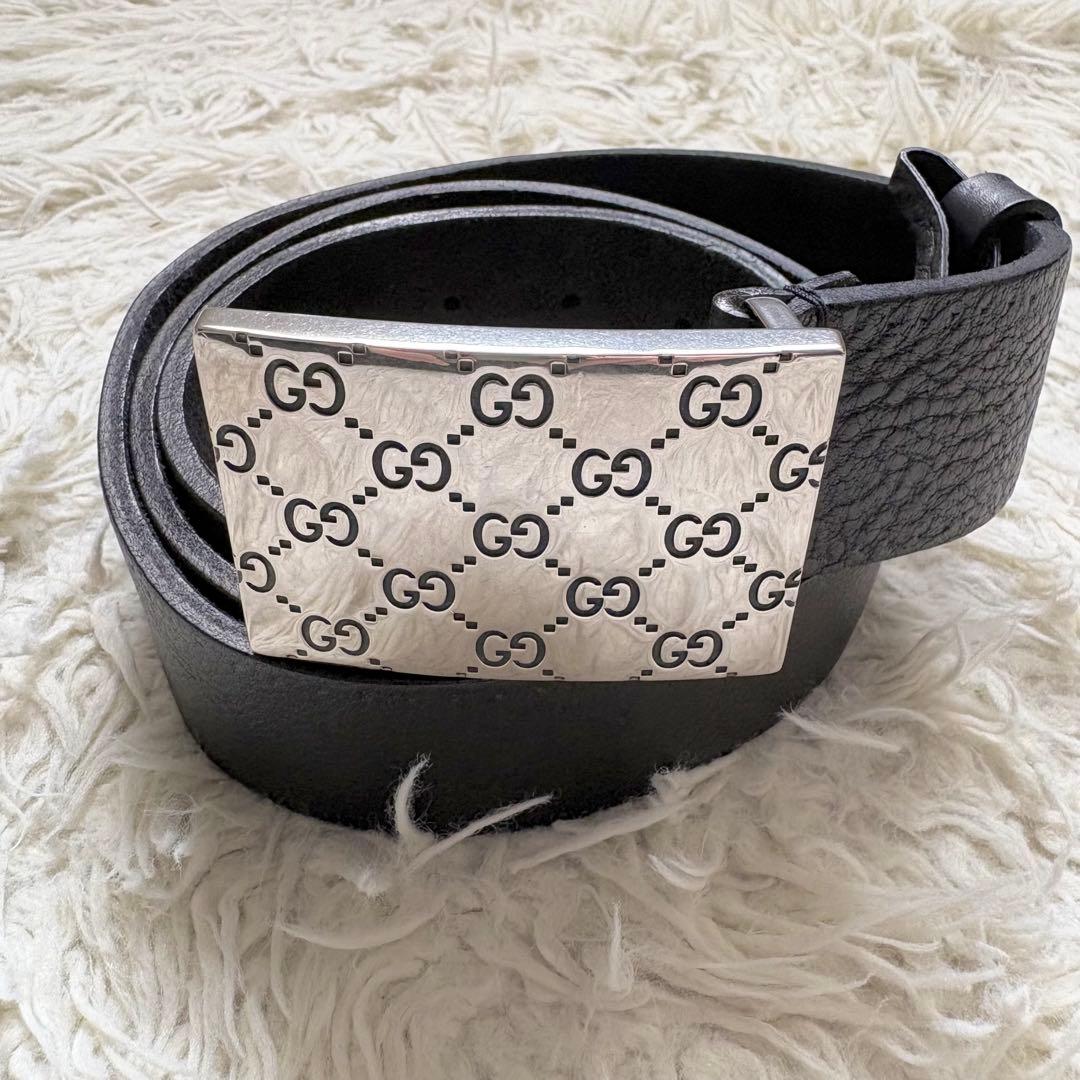 美品　グッチ ベルト GGバックル ブラック　スクエア　245906 メンズ 美品 グッチ ベルト GGバックル ブラック スクエア 245906 メンズ 楽天