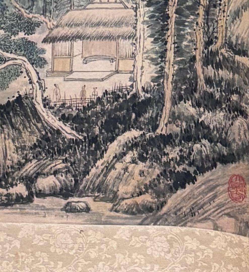 水墨画 掛け軸 山冷雨催紅 謝陽画 山水 中国 張大千大風堂 カラー 箱付